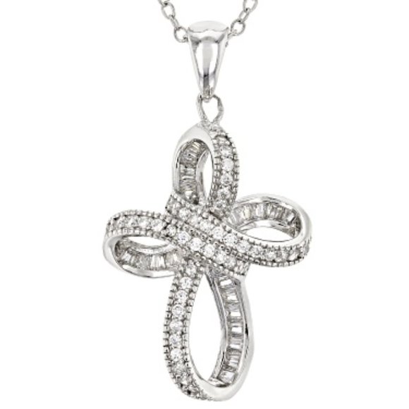Sterling Sliver Ribbon Knot Cross Czs necklace - Picture 5 of 12
